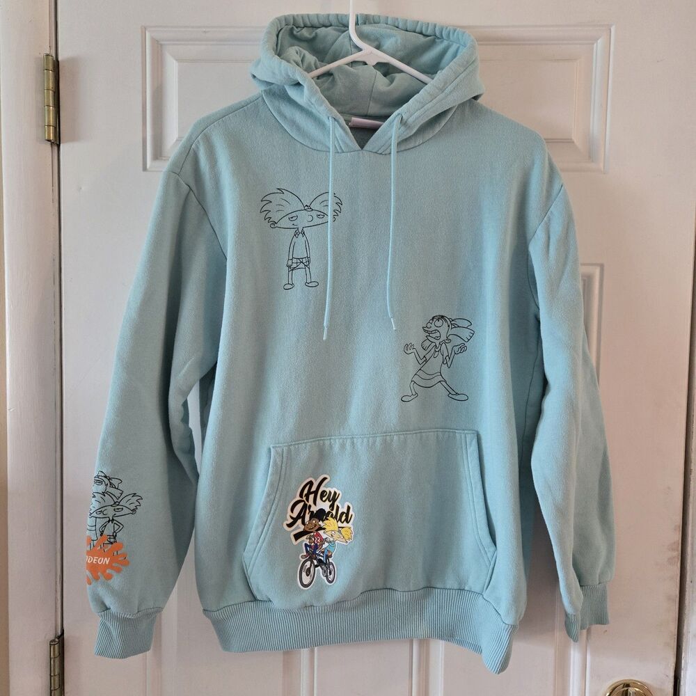 Hey Arnold Hoodie Nickelodeon Size Medium Sweatshirt 90s Kids Nostalgic Sweater